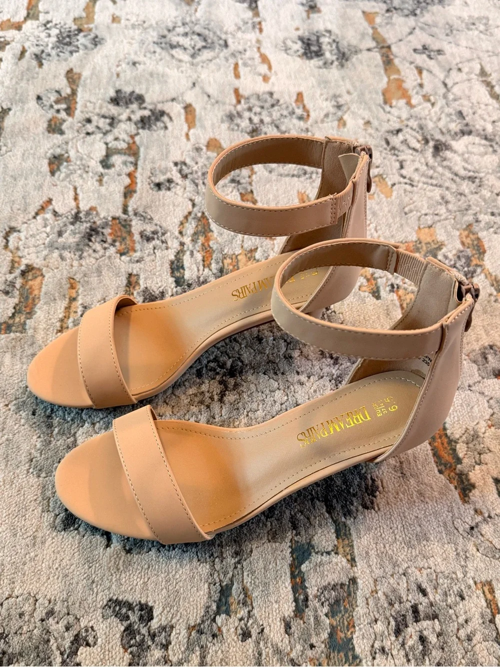 Women’s Beige Open-Toe Pump Heeled Sandals with Ankle Strap Size 6
